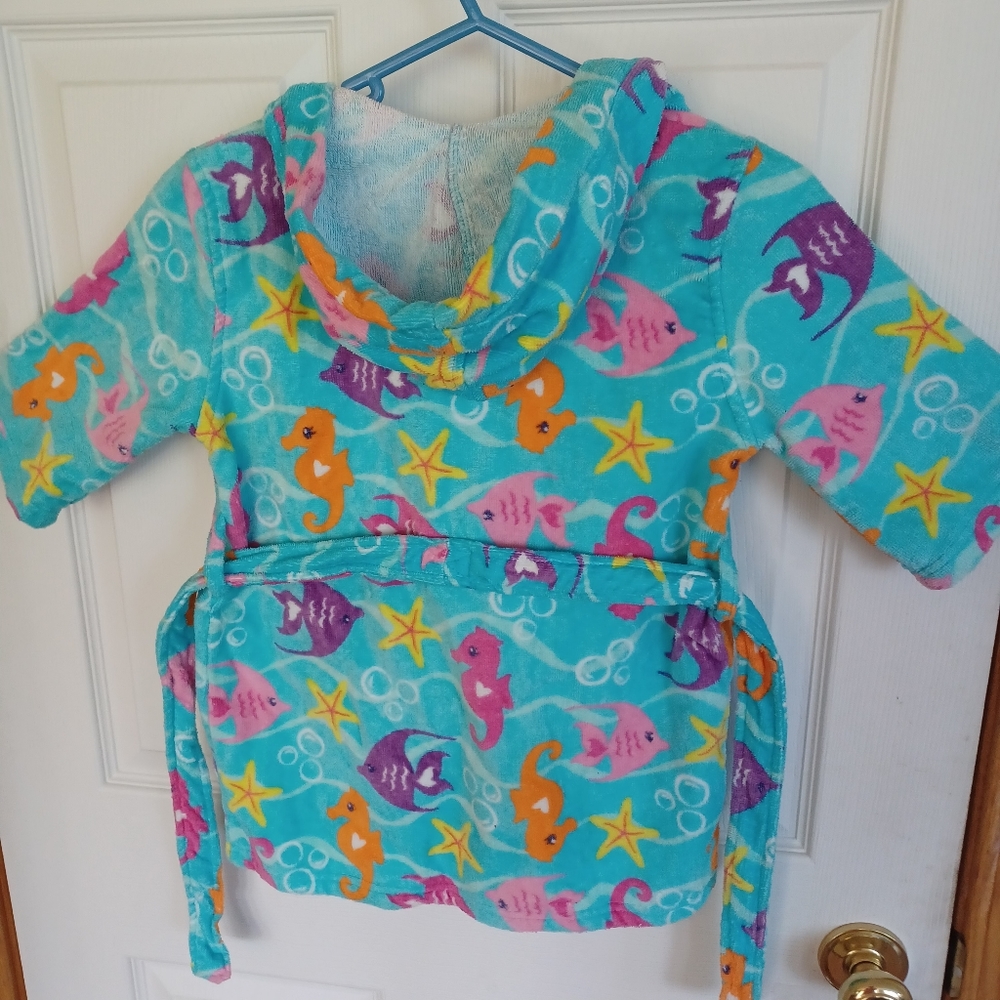ST EVE TODDLER BLUE HOODED COTTON SWIM BATHROBE XS SIZE 3 4 - Picture 6 of 9